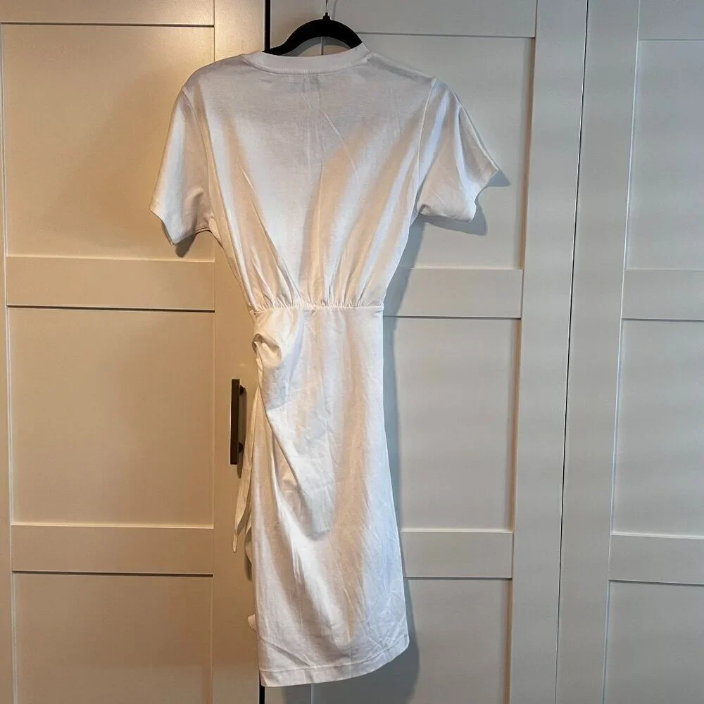 NEW Vince Tie Waist Short Sleeve Cotton Dress in White, Size X-Small - Picture 4 of 4